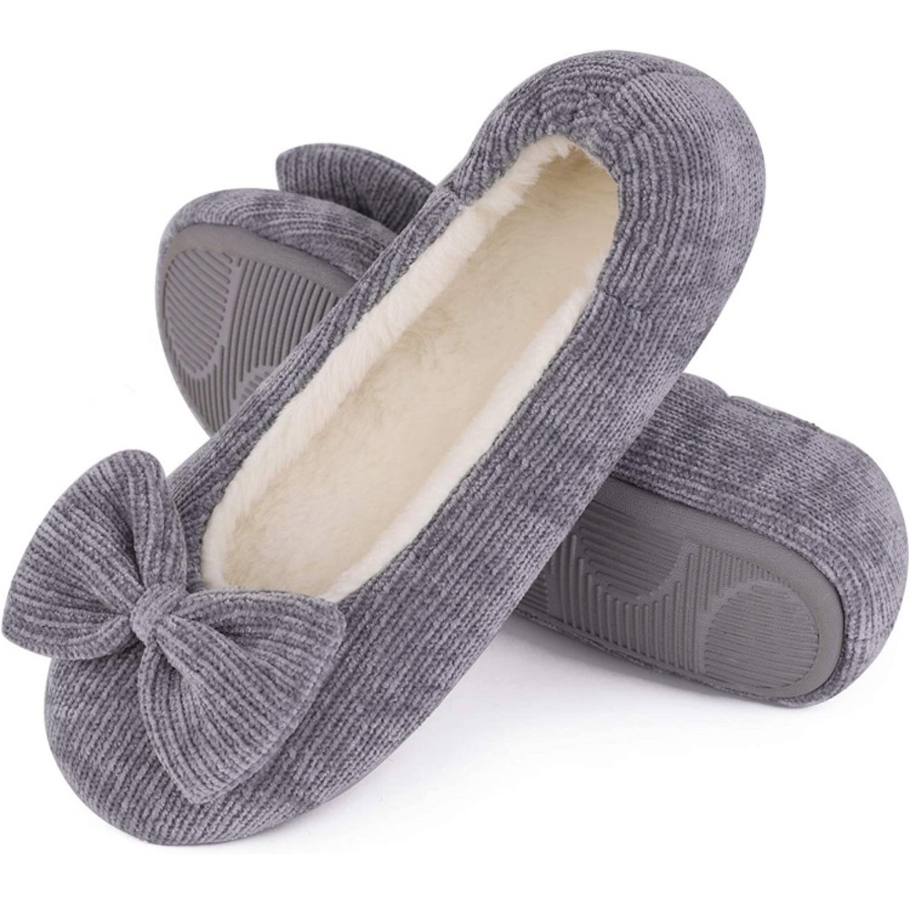 Elegant Gray Women's Slippers with Bow